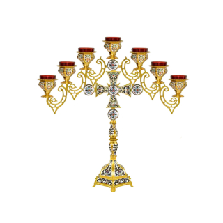 Seven Light Lamp with Enamel Candelabra