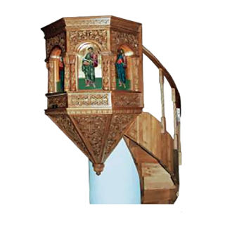 Pulpito sospeso con colonna barocca in legno di pioppo